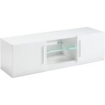 Clark - meuble tv 2 portes moderne laqu blanc avec leds