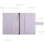 Classeur a5 en cuir pu, classeur � 6 anneaux, violet, 80 pages, 1 pi�ce, a5, 23, 3 x 19 x 3 cm