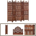 Cloison de s�paration 5 panneaux marron 200x165cm bois manguier - cloison de s�paration - paravent - ...
