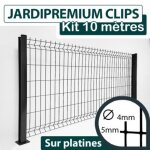 Cloture&jardin - kit grillage rigide gris 10m - jardipremium clips - fil 4 / 5mm - sur platines - 1, ...