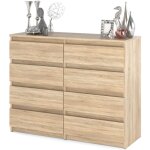 Commode 120 cm - chne sonoma - 8 tiroirs - �l�gante et spacieuse pour votre salon