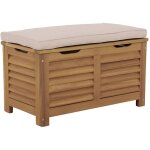 Coffre de jardin / banc bois d'acacia 63l avec v�rins - zafra naturel / beige