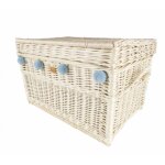 Coffre � jouets en osier �cru avec pompons - 60 cm