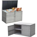 Coffre de rangement � 2 niveaux en rotin pe, grande bo�te avec 2 portes & couvercle, armoire pour jardin, ...