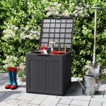 Coffre de rangement ext�rieur 145 l conteneur de terrasse avec motifs en rotin & couvercle verrouillable ...
