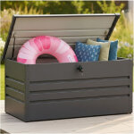 Coffre de rangement exterieur 400 l etanche m�tal (acier galvanis�) 130 x 61 x 62 cm couleur anthracite ...