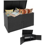 Coffre de rangement extrieure en rotin 335l, bote de rangement avec couvercle 2 portes 2 tagres cadre ...