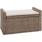 Hhg - coffre de rangement m92, coffre banc de vestiaire, coussin kubu rotin 88cm, gris - brun