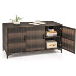 Costway - coffre de rangement en résine tressée pour patio 318 l, boîte de rangement avec 3 portes Étagères ... Costway - coffre de rangement en résine tressée pour patio 318 l, boîte de rangement avec 3 portes Étagères ...