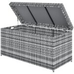 Coffre rangement rotin 380l gris fonc� 130x61x65cm r�sistant intemp�ries uv avec couvercle table d'appoint ...