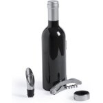 Coffret accessoire vin en forme de bouteille de vin noir aimant�e : tire bouchon, bec verseur et bague ...
