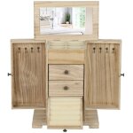 Coffret  bijoux, crin  bijoux, 4 niveaux, miroir intgr, rangement dans la chambre, bois, marron