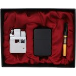 Coffret cadeau briquet � gaz et essence noir en 1 + pipe gentelo