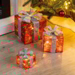 Coffrets cadeaux led avec minuterie lot de 3 - rouge / gris - botes dcoratives de nol claires en ...