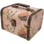 Coffret coffre au tr�sor rose � motif papillon, �l�gant coffret de rangement r�tro en bois et cuir pu ...