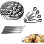 Coffret dgustation escargots, lot de 4 assiettes 12 pices, fourchettes et pince inox 19 cm argent