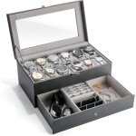 Coffret � montres 12 emplacements pour homme, organisateur de bijoux avec tiroir, coffret de rangement ...