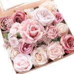 Coffret de roses artificielles cr�me, pivoines et plantes vertes pour composer un bouquet de mari�e, ...