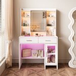 Coiffeuse 90x40x145 cm, avec miroir led 3 couleurs, 2 tiroirs, porte vitrée, plateau en verre trempé, ... Coiffeuse 90x40x145 cm, avec miroir led 3 couleurs, 2 tiroirs, porte vitrée, plateau en verre trempé, ...