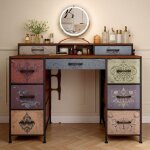 Coiffeuse adulte - vintage - 7 tiroirs color�s - miroir non inclus - 121x40x91 cm