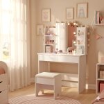 Coiffeuse alice avec miroir, �clairage et tabouret / blanc / 90x40x135