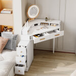 Coiffeuse d'angle blanc avec miroir led r�glable et dimmable, 5 tiroirs, usb / usb?c, panneau de particules, ...