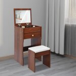 Coiffeuse d'angle avec miroir, coiffeuse d'angle avec tabouret, table de maquillage avec nombreux rangements ...