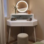 Woltu - coiffeuse d'angle avec miroir led  luminosit rglable, 2 tiroirs, 1 casier avec portes en verre, ...