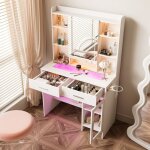 Coiffeuse blanc, 86, 8x40x145 cm, prise de courant et port usb, miroir hd, led rgb r�glable (tabouret ...