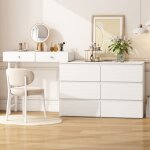 Wishdor - coiffeuse blanche avec armoires latrales coulissantes, 3 niveaux, 6 tiroirs, blanc, sans chaises ...