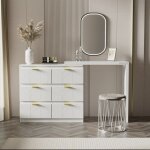 Coiffeuse - coiffeuse blanche - bureau avec 6 tiroirs - plateau pivotant - laqu - sans miroir ni tabouret ...