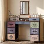 Nmonet ? coiffeuse en bois 9 tiroirs ? style champ�tre ? dimensions 120x40x90 cm ? hauteur r�glable pour ...