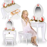 Coiffeuse en bois pour fille, miroir, accessoires, blanc, �l�gant, neutre