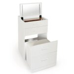Coiffeuse compacte 48cm avec miroir led, tiroir et pouf intgr germina blanc
