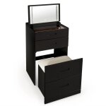Menzzo - coiffeuse compacte 48cm avec miroir led, tiroir et pouf intgr germina noir