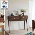 Coiffeuse - console moderne du milieu du si�cle avec tiroirs, bureau de r�ception vintage - effet noyer ...