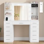 Coiffeuse avec �clairage led r�glable, miroir, multiprise, 11 tiroir