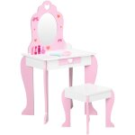 Zonekiz - coiffeuse enfant design girly motif coeur - tiroir, miroir, tabouret inclus - mdf - blanc rose ...