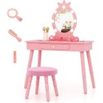 Costway - coiffeuse enfant fille avec miroir & lumire led  3 couleurs, table de maquillage et chaise ...