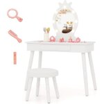 Costway - coiffeuse enfant fille avec miroir & lumire led  3 couleurs, table de maquillage et chaise ...