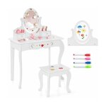 Coiffeuse enfant fille, table de maquillage avec miroir ovale et tabouret, charge 50kg, pour enfants ...