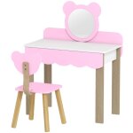 Coiffeuse enfant avec miroir ours et tabouret - forme ludique avec tiroir de rangement - structure mdf ...