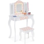 Idmarket ? coiffeuse enfant roza led blanche et rose ? 3 miroirs ajustables ? tiroir coulissant 25 cm ...