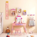 Design in - coiffeuse enfants table de maquillage thme chteau avec tabouret et miroir dtachable rose ...