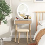 Coiffeuse led lumire dimmable table de maquillage avec miroir et tabouret, table de maquillage avec ...