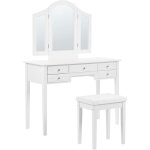 Beliani - coiffeuse en mdf blanche finition peinte poignées en métal 5 tiroirs tabouret inclus et miroir ... Beliani - coiffeuse en mdf blanche finition peinte poignées en métal 5 tiroirs tabouret inclus et miroir ...