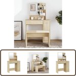 Coiffeuse avec miroir ch�ne sonoma 86, 5x35x136 cm - coiffeuse - meuble de chambre - table de maquillage ...