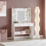 Coiffeuse avec miroir et éclairage led, luminosité réglable, blanc Coiffeuse avec miroir et éclairage led, luminosité réglable, blanc