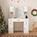 Relax4life - coiffeuse avec miroir led avec 3 modes d'eclairage et luminosité réglable, station de charge, ... Relax4life - coiffeuse avec miroir led avec 3 modes d'eclairage et luminosité réglable, station de charge, ...