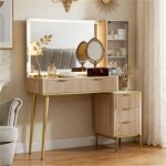 Coiffeuse miroir led moderne avec prise & socket, bureau de vanit� de maquillage avec 6 tiroirs & �tag�res ...